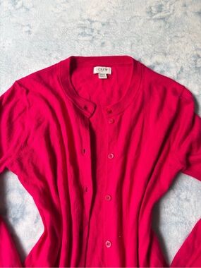 J. Crew Vibrant Pink Crewneck Button Cardigan